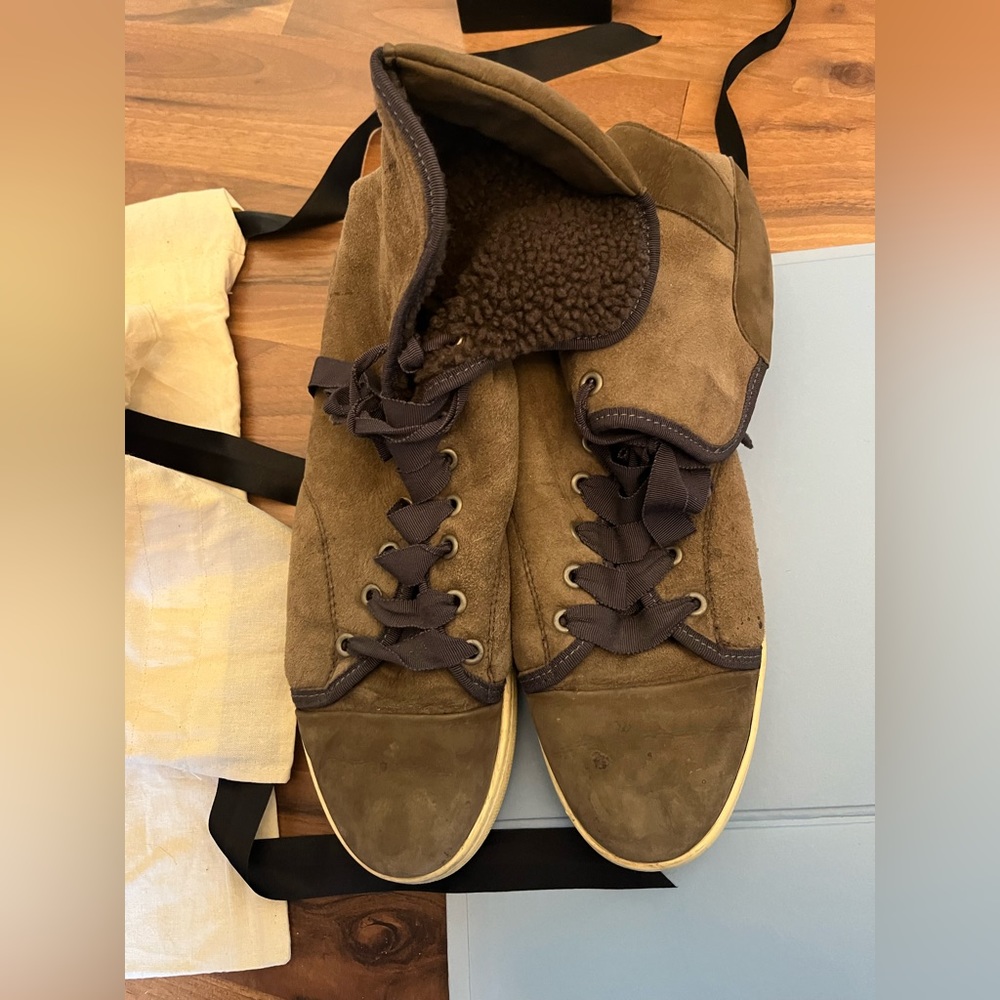 Lanvin Suede Sherpa High-Top Lined Sneakers